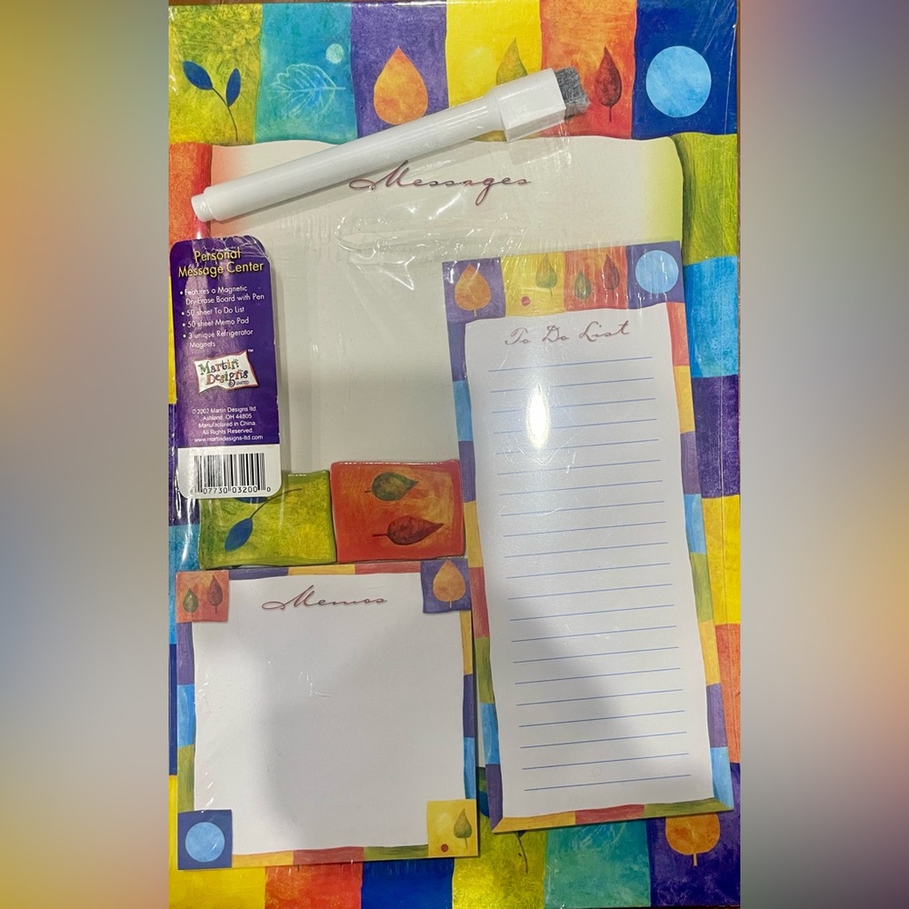 magnetic message board, to do list & memos pads matching set by Martin designs